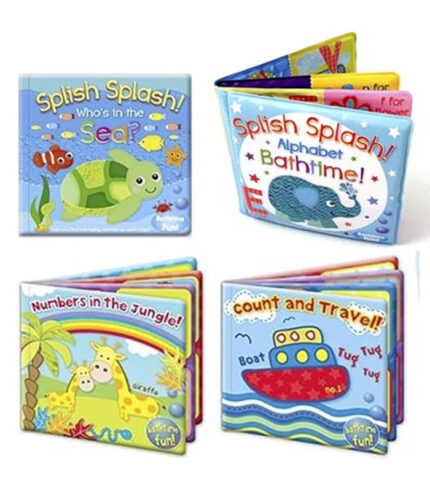 Set of 4 Baby Bath Books – ABC, Numbers & First Words Learning Toys
